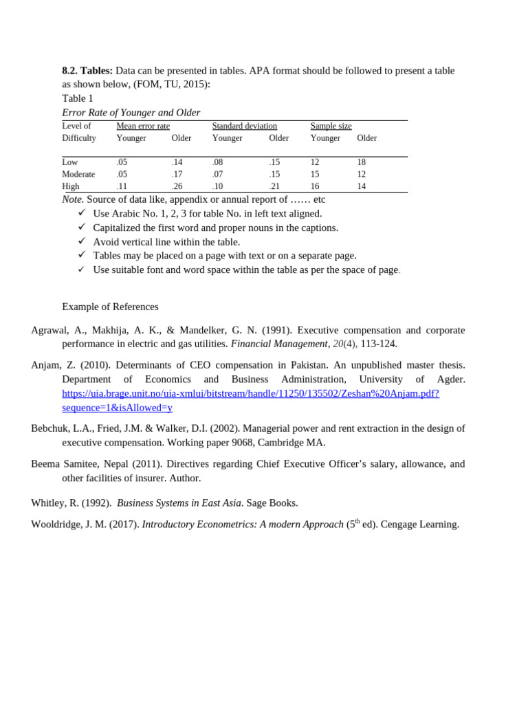 APA Table Format Guidelines | PDF