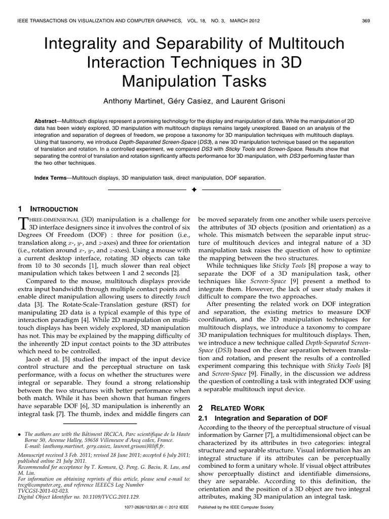 3D Manipulation Techniques for Multitouch | PDF | 3 D Computer Graphics ...