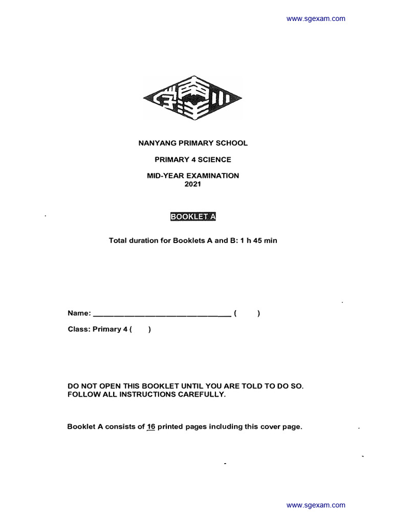 2021 P4 Science Semestral Assessment 1 Nanyang | PDF