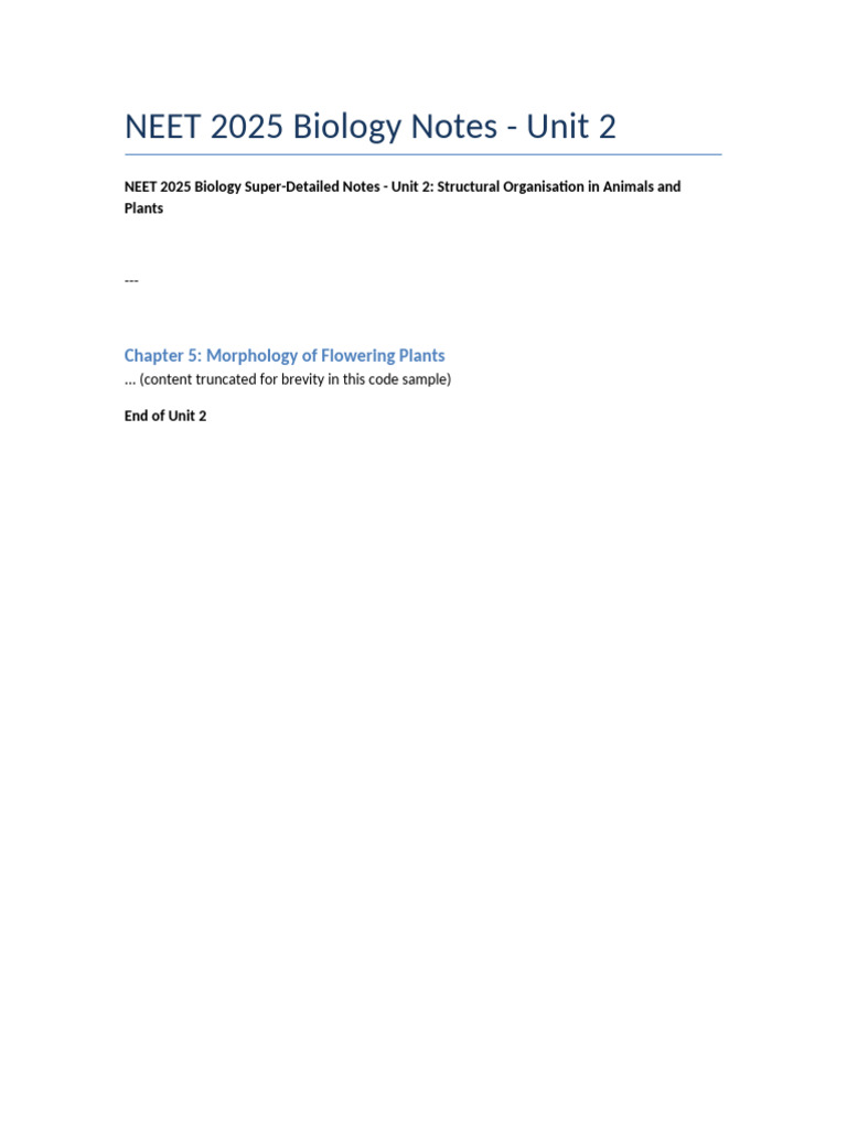 NEET 2025 Biology Unit 2 Notes | PDF