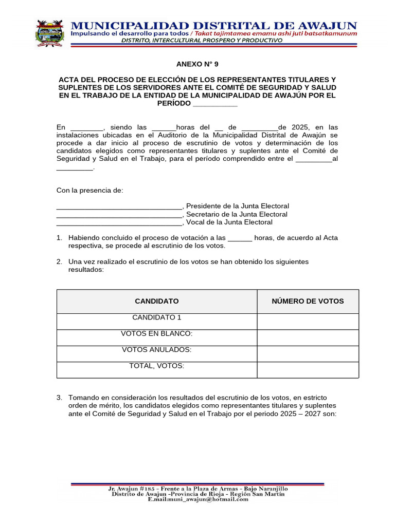 Anexo #09 - Modelo de Acta Del Proceso de Elección de Los ...
