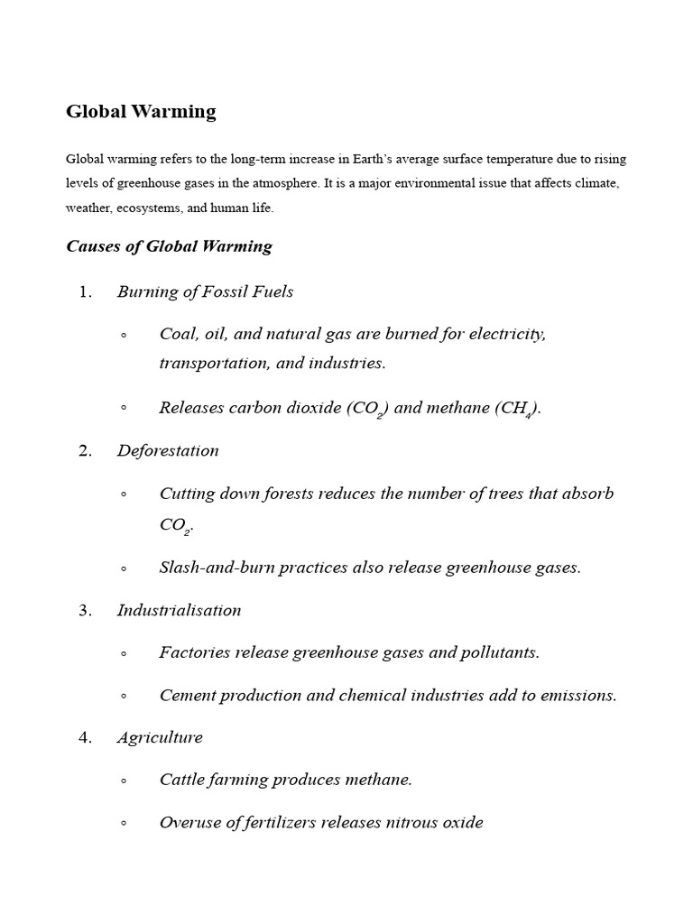 Causes and Solutions for Global Warming | PDF
