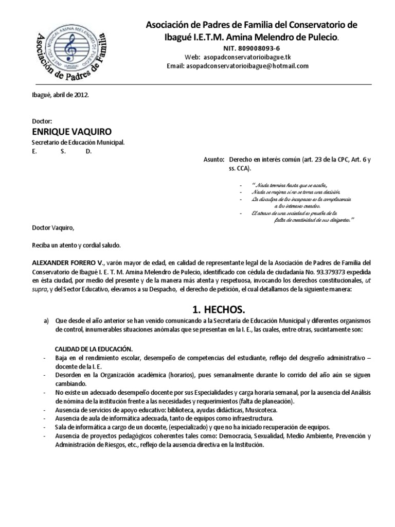 Carta a la secretaria de Educacion