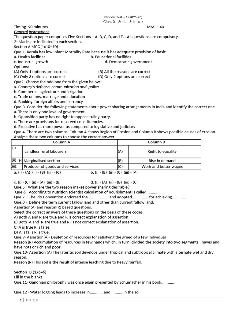 Class 10 Social Science Sample Paper 2025-26 | PDF | Economies