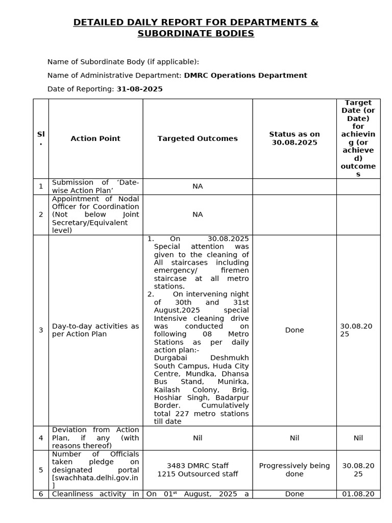 Daily Operations Report for DMRC | PDF
