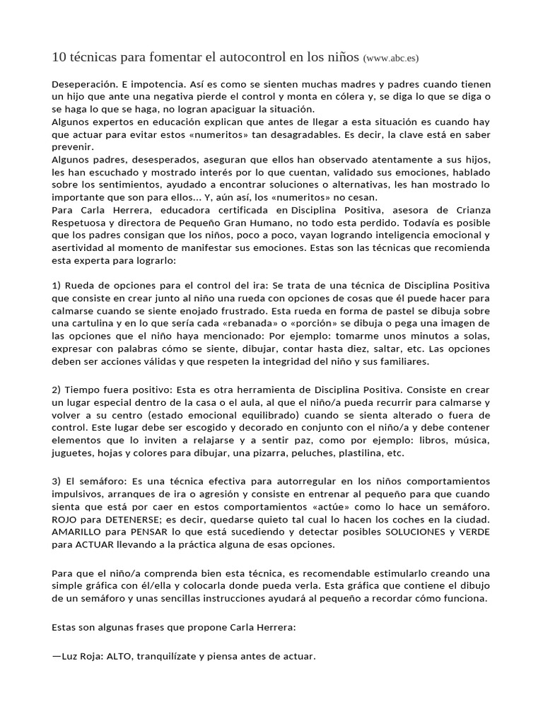 Técnicas de autocontrol para niños | PDF | Las emociones | Ira