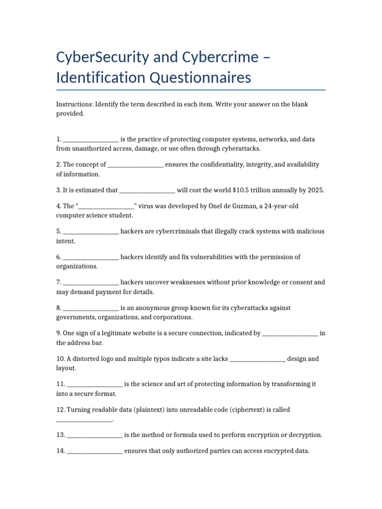 Cybersecurity Terms and Concepts Quiz | PDF | Computer Security | Security