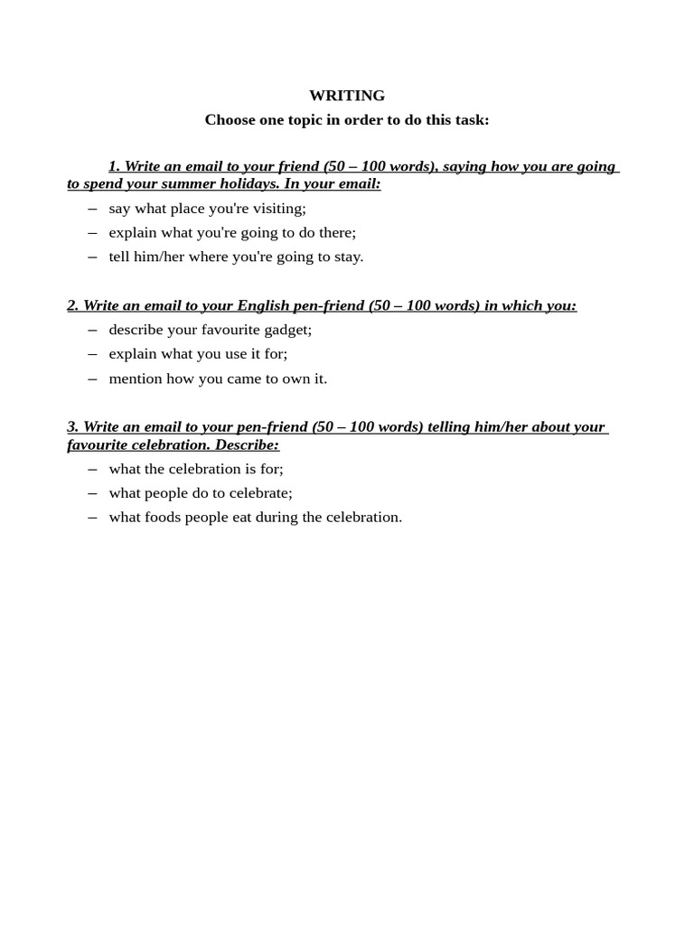 Writing Choose One Topic in Order To Do This Task | PDF
