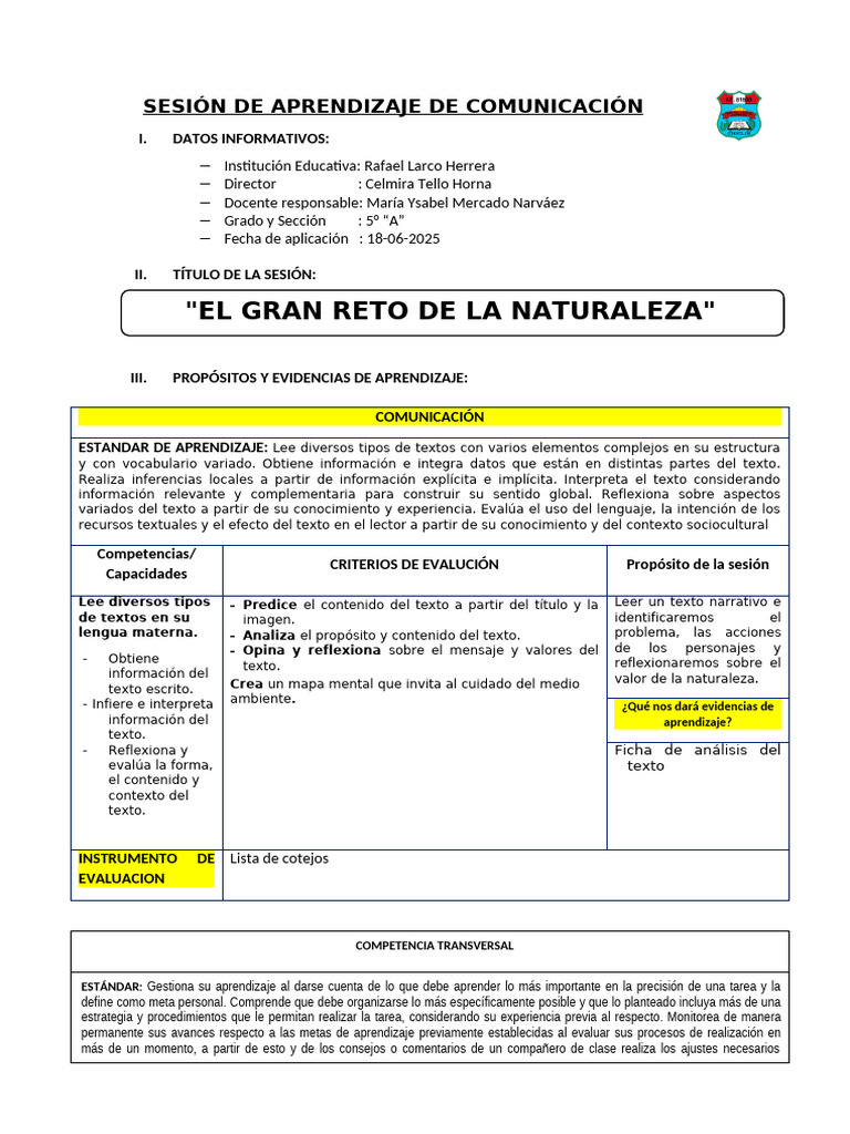 Miercoles 18 Sesion de Plan Lector | PDF | Aprendizaje | Evaluación