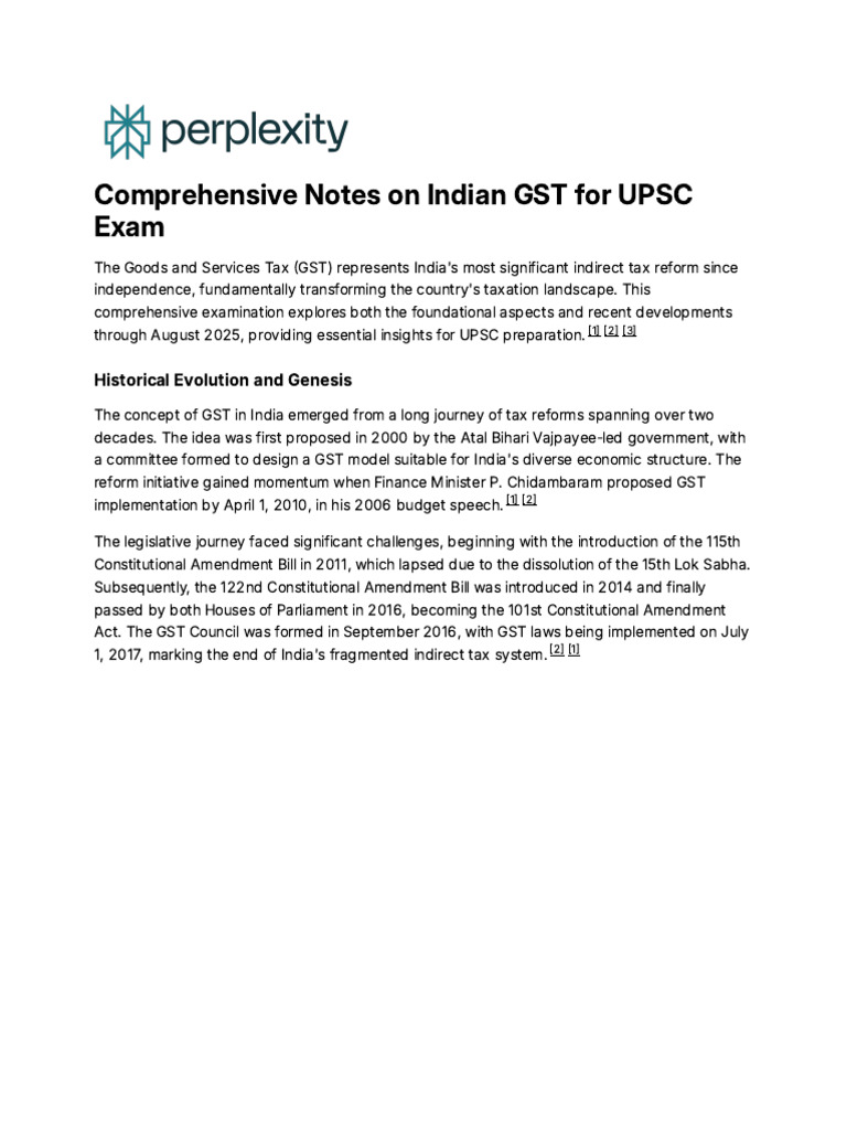 Comprehensive Guide to Indian GST for UPSC | PDF | Taxes | Payments
