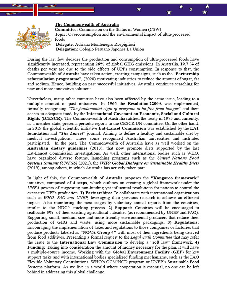 Position Paper - The Commonwealth of Australia | PDF | Food And ...