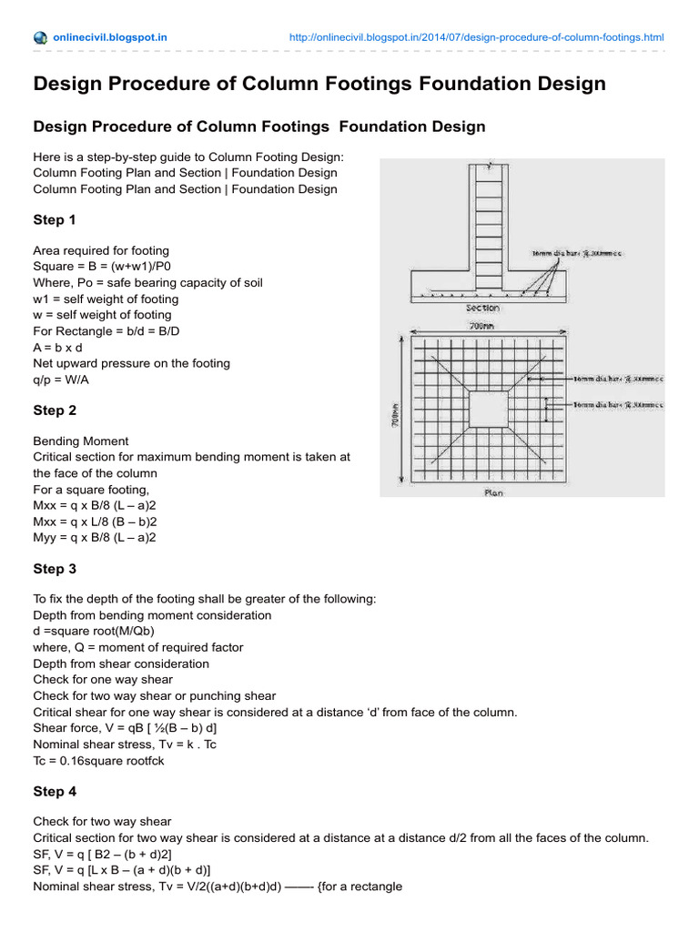 Design Procedure of Column Footings Foun | PDF