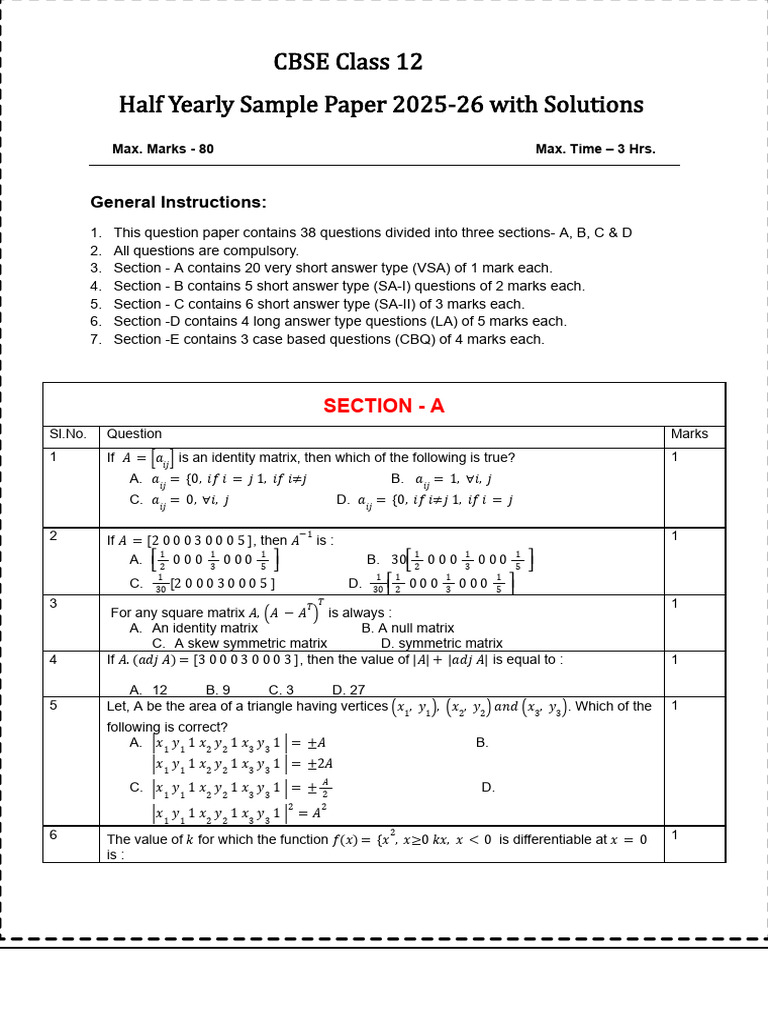 12 Sample Paper Maths | PDF