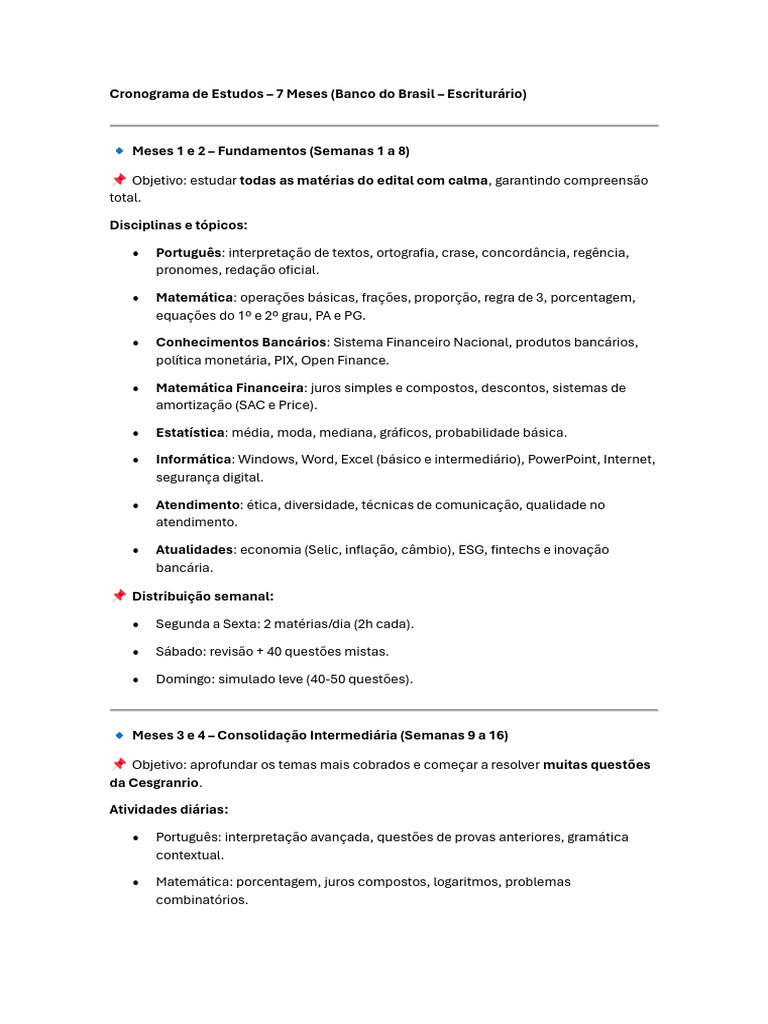 Cronograma de Estudos para Escriturário BB | PDF | Juros | Matemática