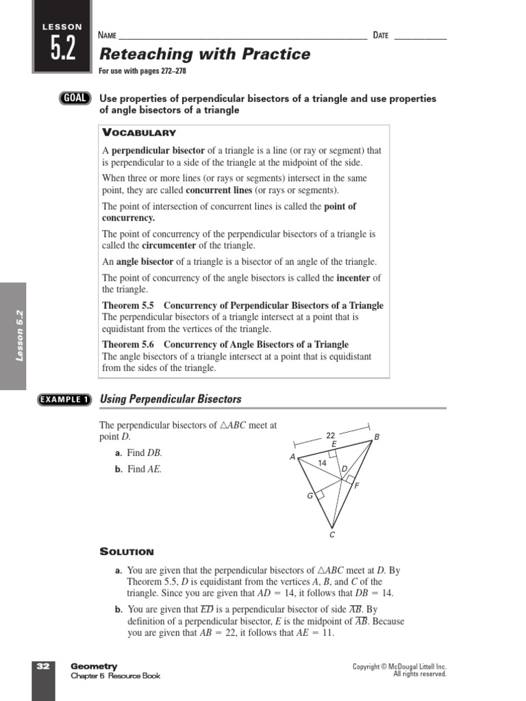Perpendicular and Angle Bisectors in Triangles | PDF | Triangle ...