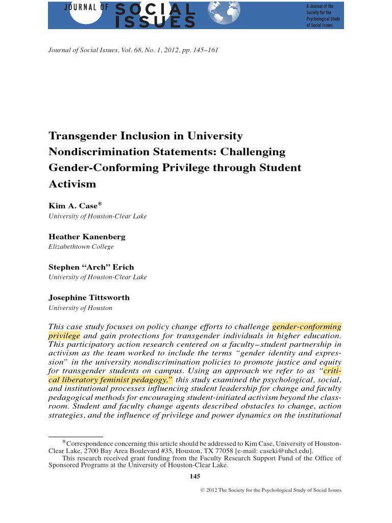Transgender Inclusion in Nondiscrimination Policies | PDF | Transgender ...
