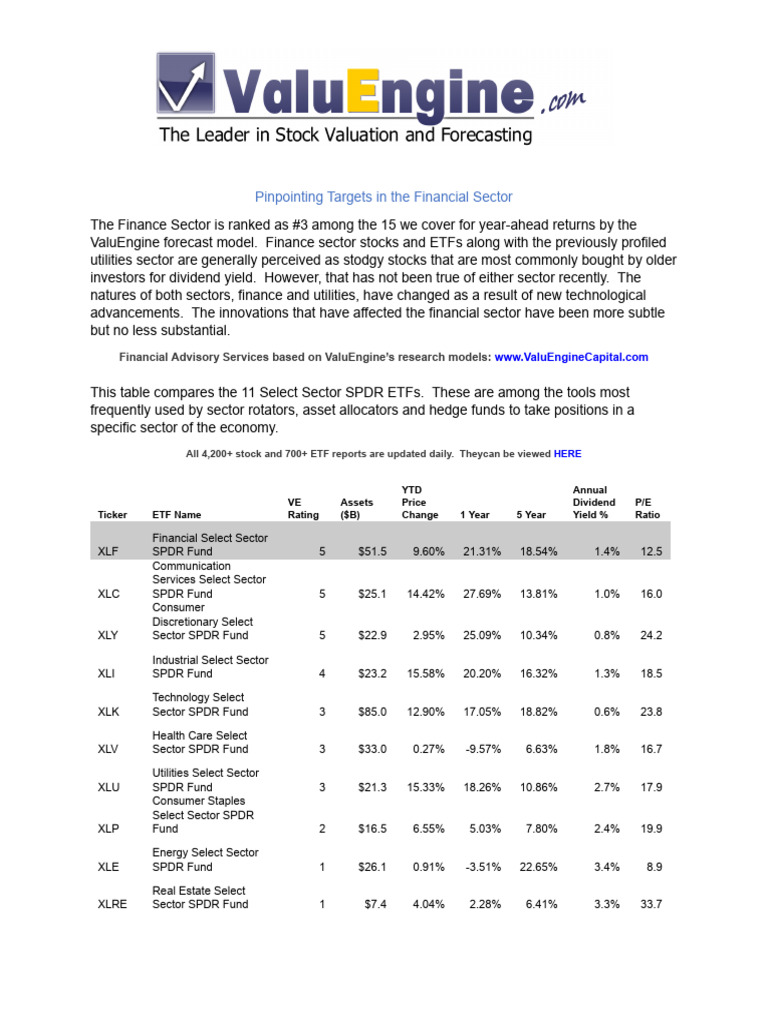 Pinpointing Targets in Financial Sector | PDF | Exchange Traded Fund |  Valuation (Finance)