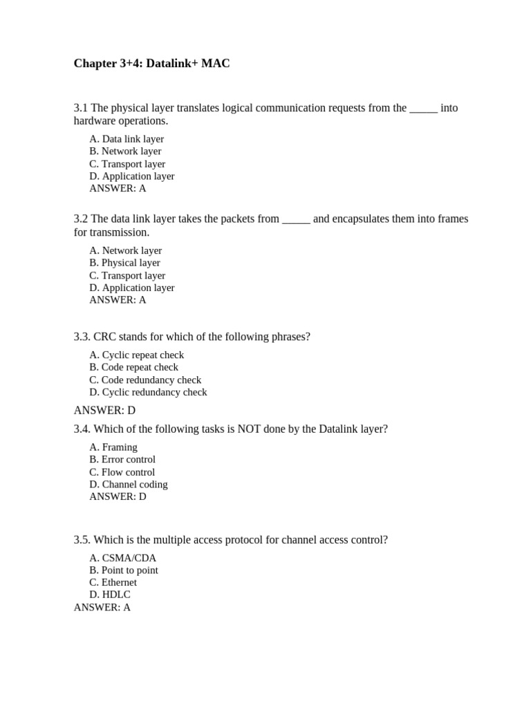 Datalink and MAC Layer Overview | PDF | Internet Protocol Suite ...