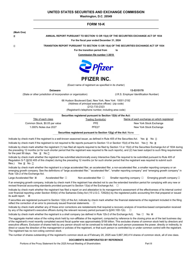 Pfizer 2024 Annual Report Summary | PDF | Form 10 K | Food And Drug ...