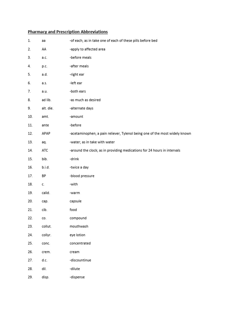 Pharmacy Prescription Abbreviations Guide | PDF | Health Sciences ...
