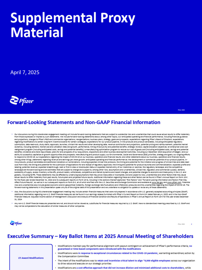 Pfizer 2025 Proxy Material Overview | PDF | Incentive | Pfizer