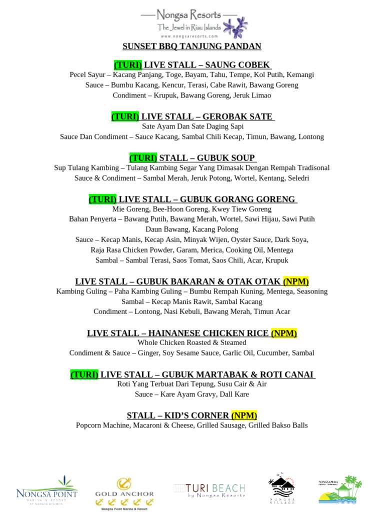 Sunset BBQ Tanjung Pandan Menu | PDF