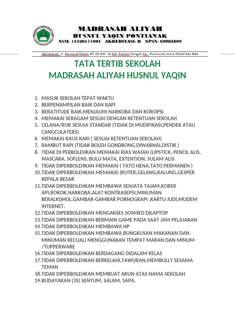 Tata Tertib Sekolah | PDF
