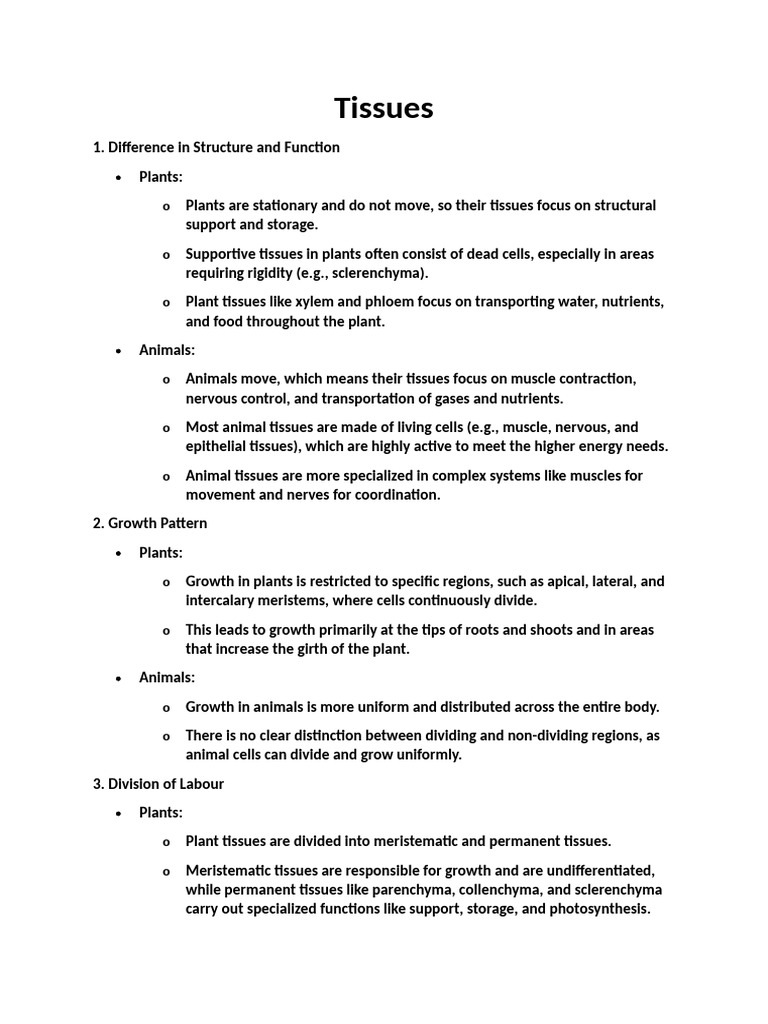 Plant vs. Animal Tissue Differences | PDF | Tissue (Biology) | Anatomy