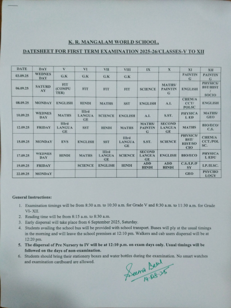 First Term Exam Datesheet 2025-26 | PDF | Chess Theory | Chess