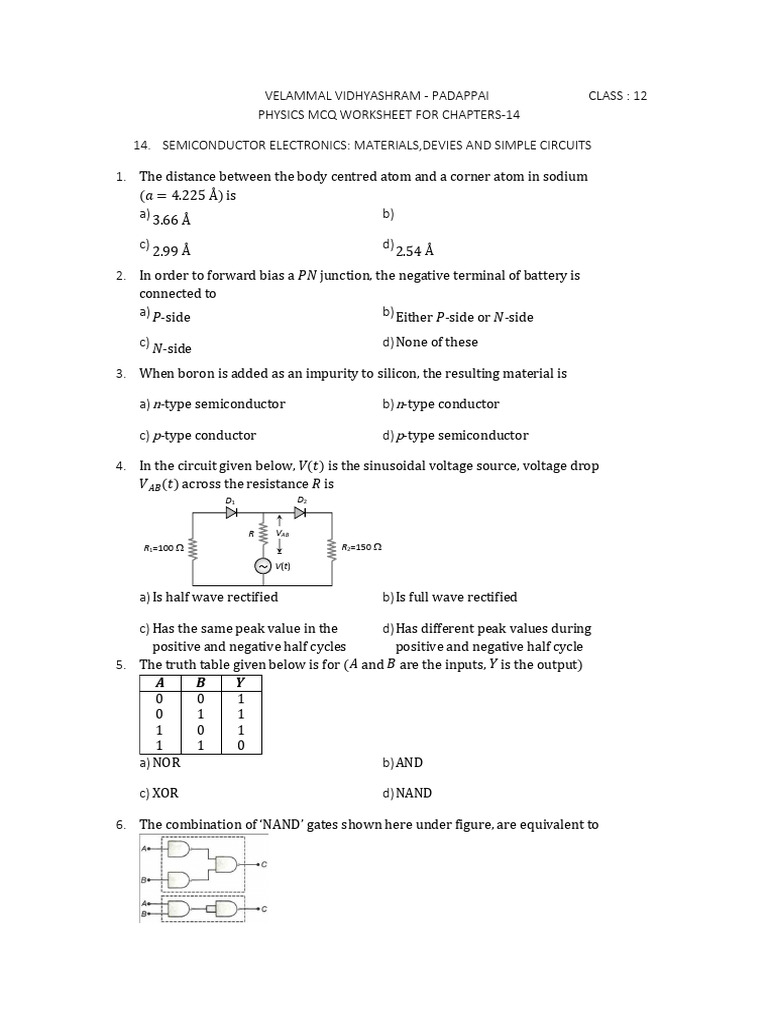 Class 12 Physics MCQ on Semiconductors | PDF | P–N Junction | Diode