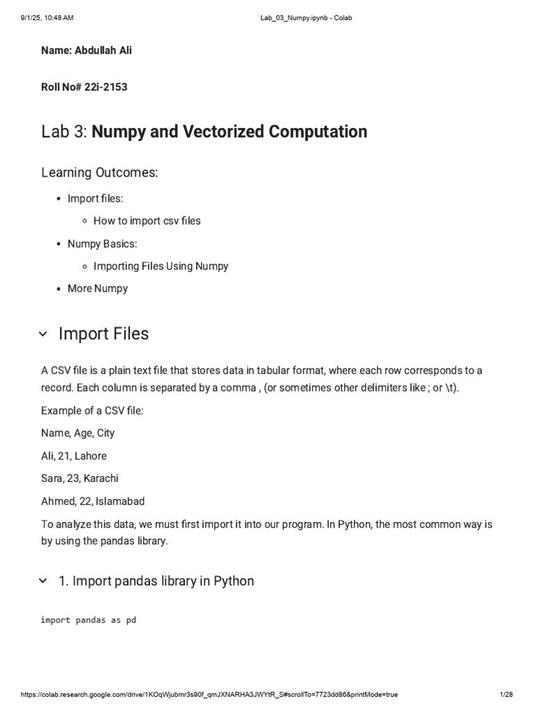 Numpy Array Operations and Analysis | PDF | Comma Separated Values ...