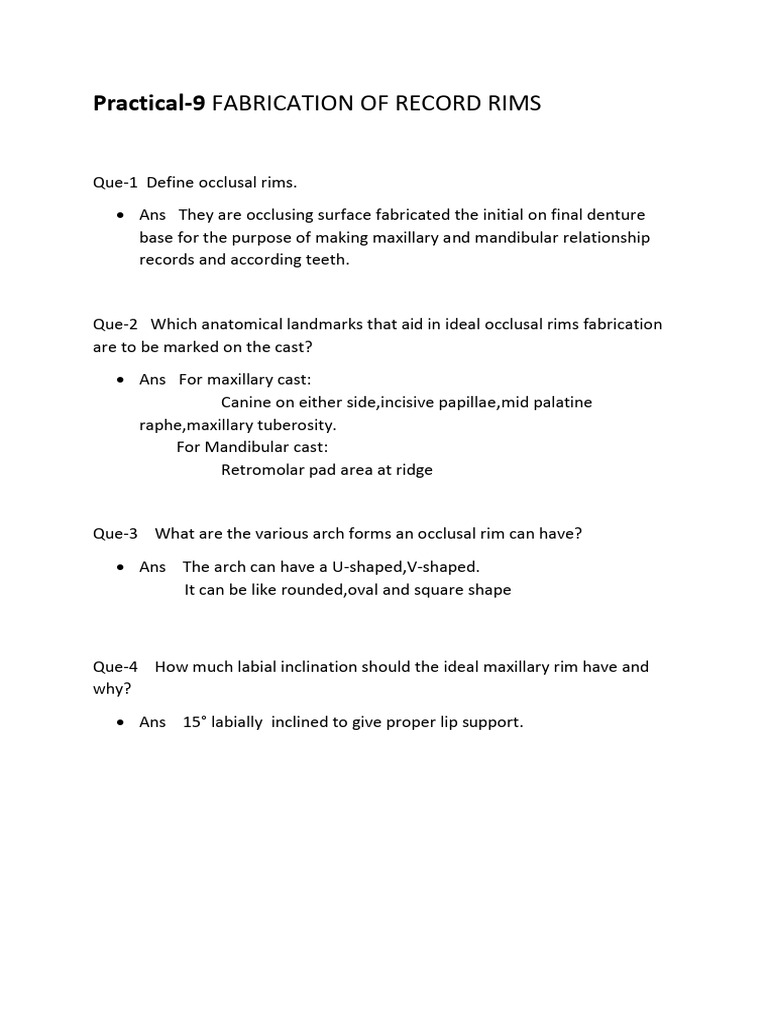 Fabrication of Occlusal Rims | PDF