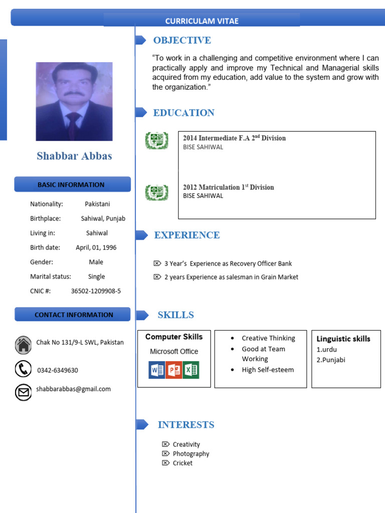Shabbar Abbas CV - Pakistani Professional | PDF
