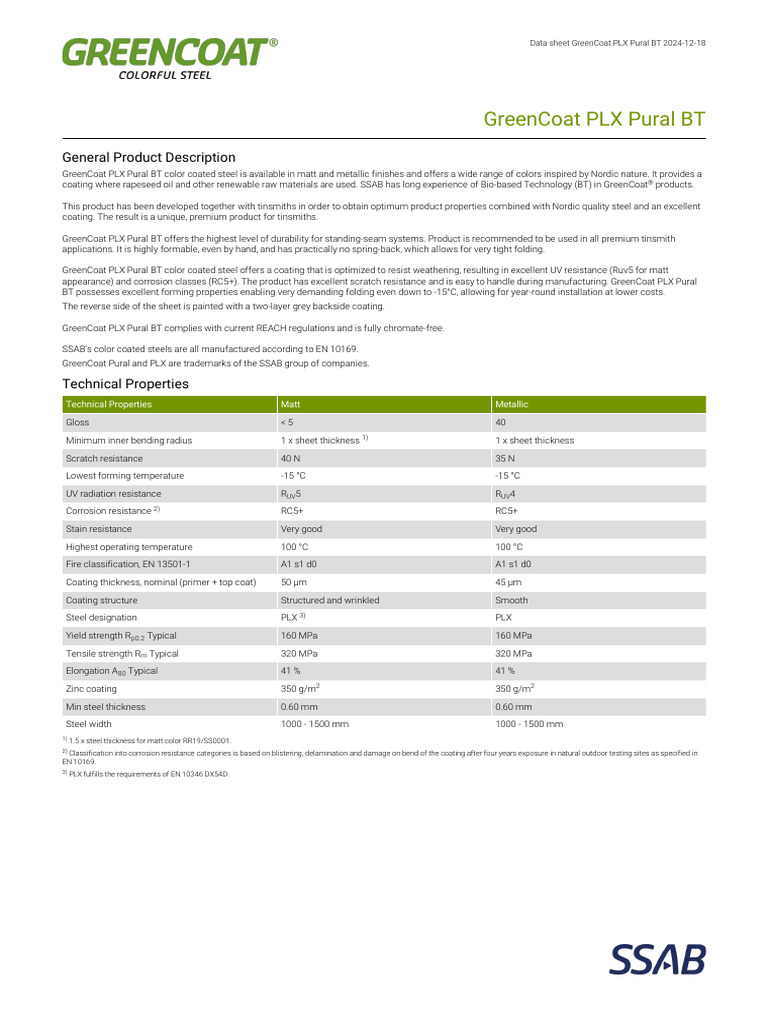 GreenCoat PLX Pural BT Overview | PDF | Coating | Building Engineering