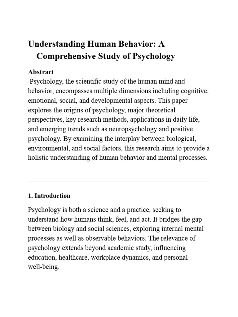 Understanding Human Behavior - A Comprehensive Study of Psychology ...