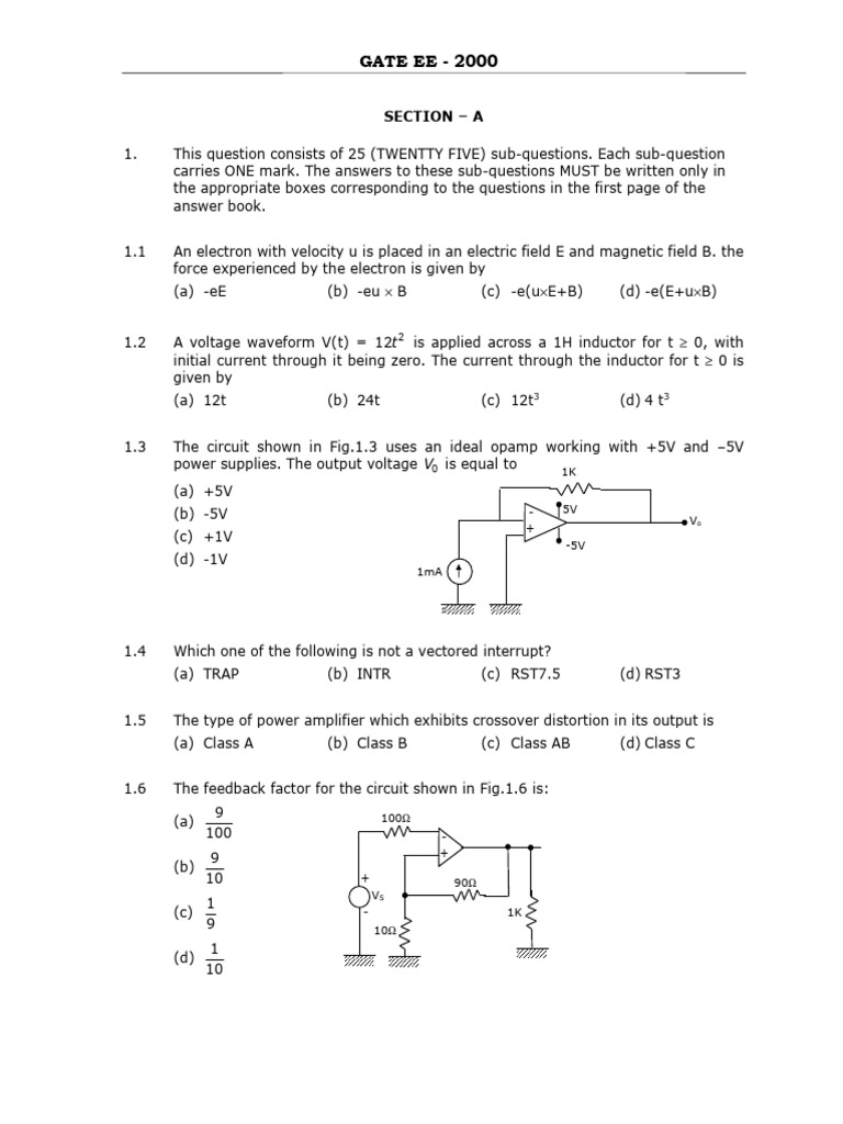 GATE EE 2000 Question Paper Analysis | PDF | Electric Motor | Transformer