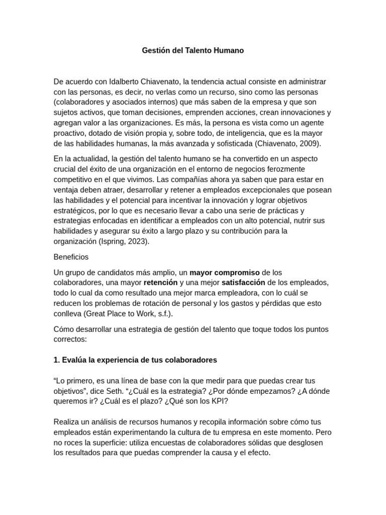 Estrategias para la Gestión del Talento Humano | PDF | Gestión del ...