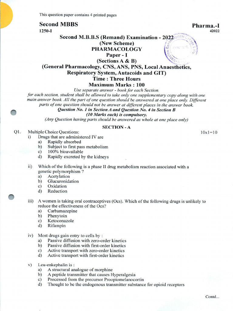 Pharmacology Papers of Previous Years in University | PDF