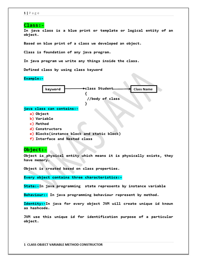 Java Class, Object, and Variable Overview | PDF | Programming ...