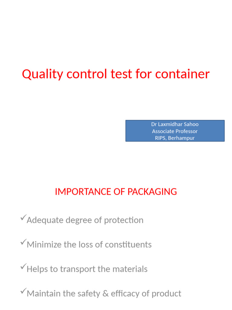 Quality Control Tests for Containers | PDF | Water | Glasses