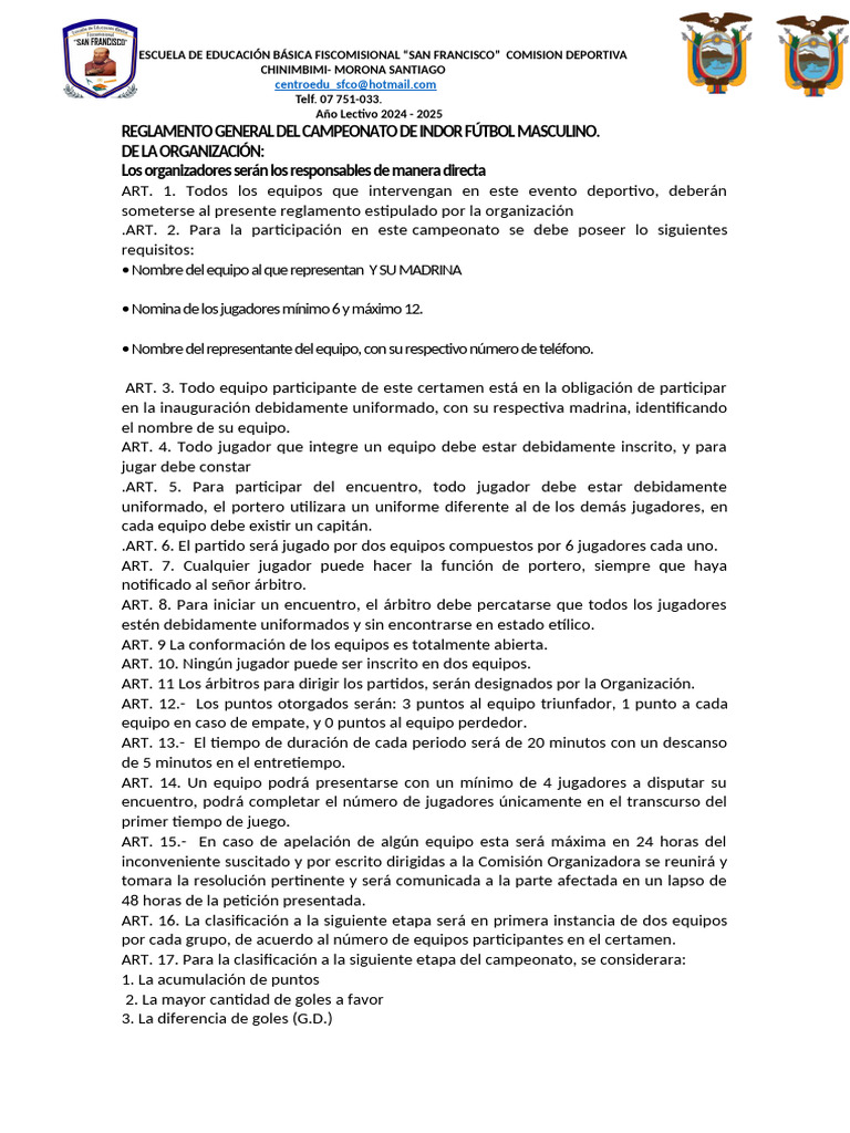 Reglamento Campeonato Indor 2025 | PDF | Asociación de Futbol | Deportes