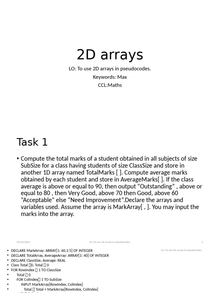 Pseudocode for 2D Array Operations | PDF | Algebra | Applied Mathematics