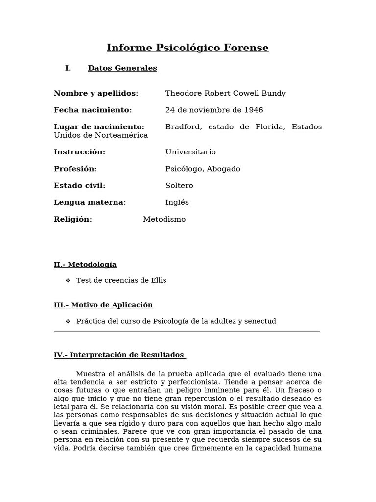 Informe Psicológico de Theodore Bundy | PDF | Mente | Pensamiento