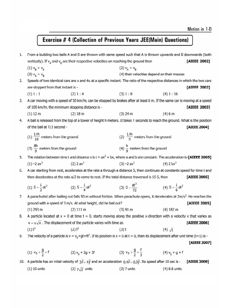 JEE PYQs 1D | PDF