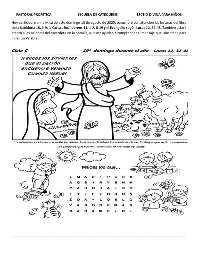 Lectio Divina para Niños 19° Domingo Del Teimpo Ordinario Ciclo C | PDF