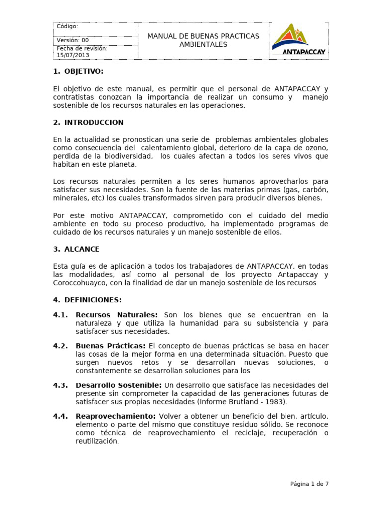 Manual de Buenas Practicas Ambientales | PDF | Gases de efecto ...