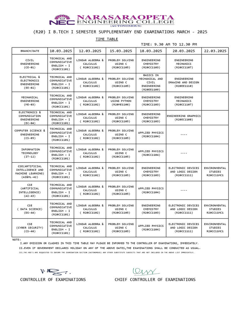 B.Tech Supplementary Exam Timetable 2025 | PDF | Engineering | Computer ...
