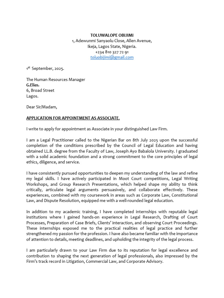 Application for Associate Position | PDF | Legal Education | Justice