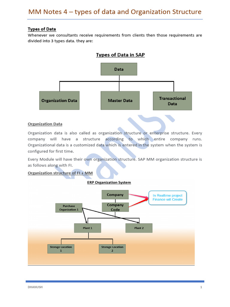 Types of Data and Org Structure in SAP | PDF | Warehouse | Logistics