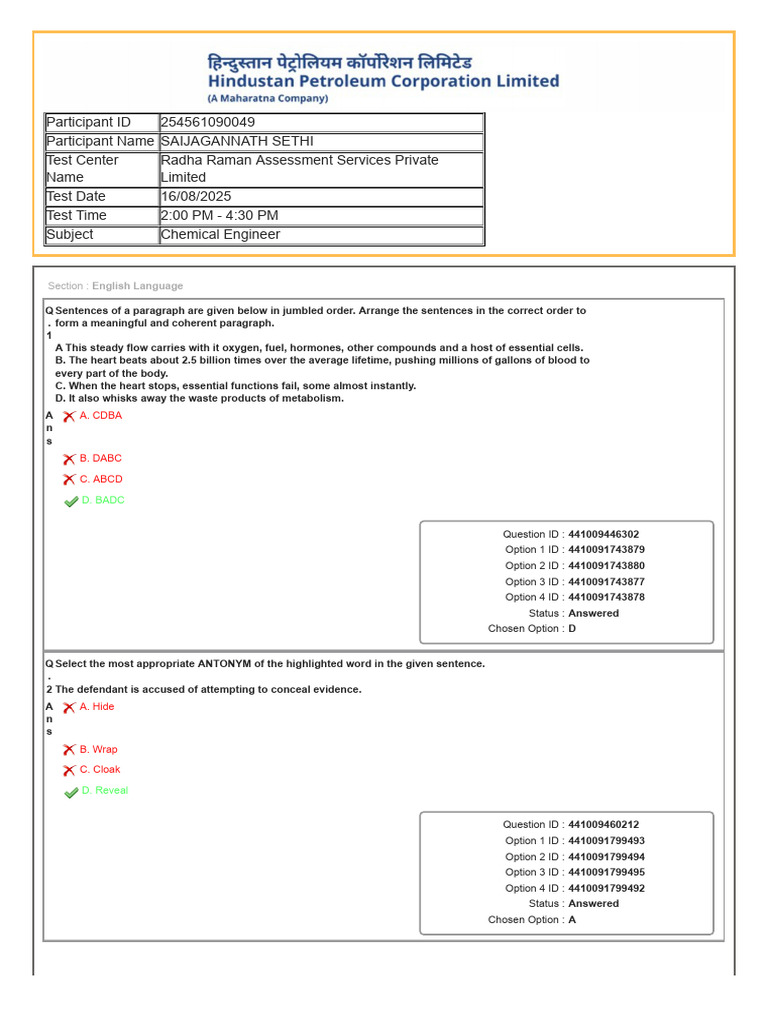 HPCL Exam Pattern and Questions 2025 | PDF | Area